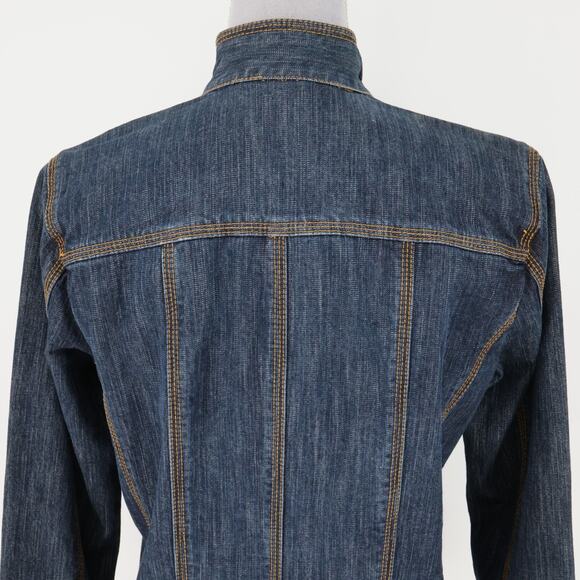 Chicos Denim Jacket 0 Womens Small Blue Military Stretch Cotton Pockets Toggles - Picture 10 of 16